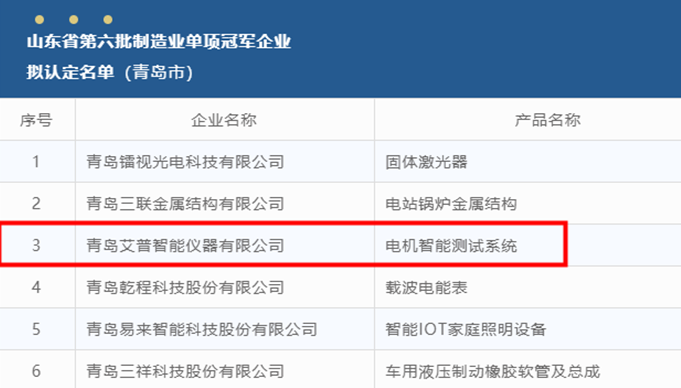 艾普智能榮獲山東省第六批制造業單項冠軍企業